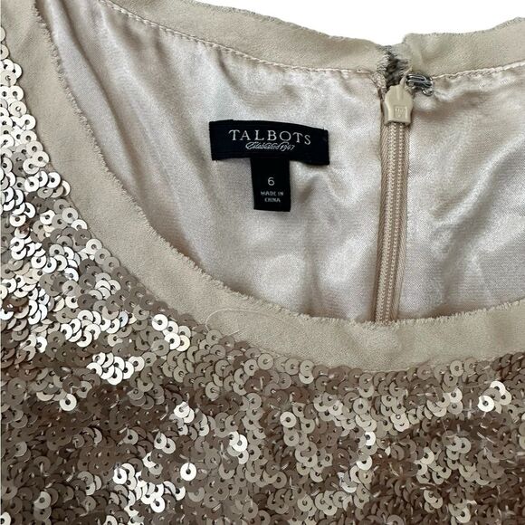 Talbots 100% Silk Champagne Sequined Embellished Dress Size 6 - Picture 12 of 13